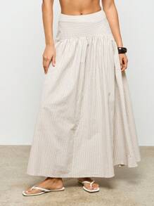 AiiRZ Set gonna plissettata a righe maxi e top a fascia, look spiaggia estivo, vacanze e tempo libero, outfit casual due pezzi