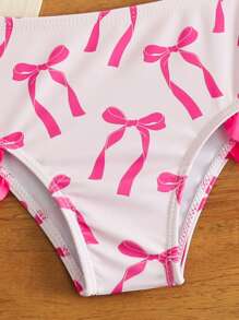 Baby Girl Printed Bow Bikini With Random Printed Sun Hat - Multicolor - View 3