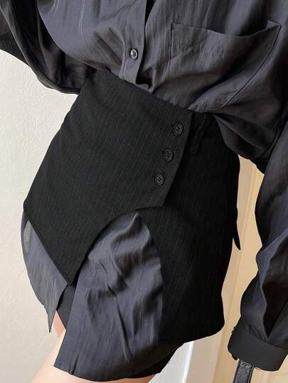 DAZY 女士条纹不对称腰裙