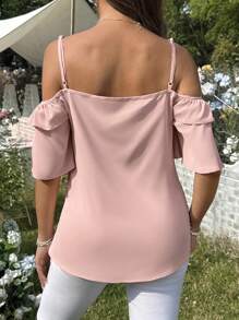 SHEIN Blouse de grossesse décontractée avec volant de couleur unie - Rose bonbon - Voir 2