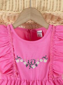 SHEIN Conjunto de 2 piezas de vestido sin mangas con volantes y pantalones cortos para bebé niña