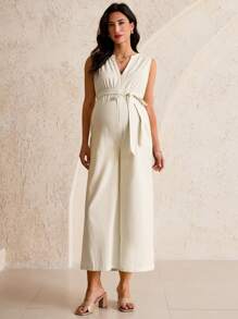 MaterniWear Bộ đồ liền thân không tay màu trơn đơn giản cho bà bầu, mùa hè - trắng - Xem 1