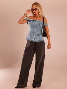 SHEIN Forever 21 Spring & Summer Women Off Shoulder Denim Top
