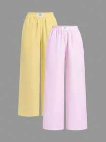 SHEIN EZwear 2条/套 夏季粉彩色条纹宽松休闲裤 - 彩色 - 查看 1