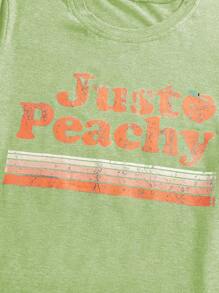 Chiquease Peach & Letter 图案 T 恤 Just Peachy 图案 T 恤 女式上衣 - 橄欖綠 - 查看 5
