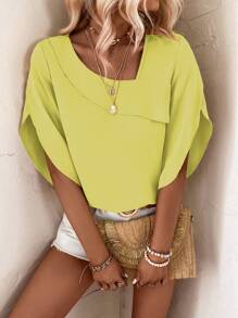 SHEIN LUNE Camicia casual da vacanza con colletto asimmetrico in colore unito