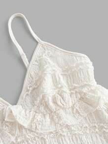 Sweetina Solid Color Ruffle Trim Jacquard Fabric Camisole, Summer Lace - Apricot - View 3