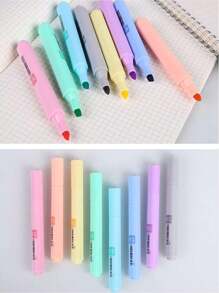 1 Packung / 8 Stück Makaron-farbige fluoreszierende Textmarker mit abgewinkelter Spitze und Augenschutzeffekt, farbige Markerstifte, Studenten Schreibwaren, Schulmaterial, essentiell für Journaling, Schulanfang, Schultext-Marker, Federmäppchen - Verschiedenfarbig - Übersicht 8