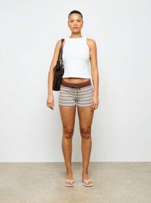 AiiRZ Pantalones cortos tipo bombachos a rayas, informal, de punto acanalado con cordón, cómodo, deportivo, de verano, casual, para dormir, hacer ejercicio, gimnasio, aptitud física