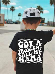 GraphicGems Young Boy "Got A Problem? Call My Mama" Graphic Round Neck Short Sleeve Black T-Shirt Cute For Kids For Kids - Black - View 5