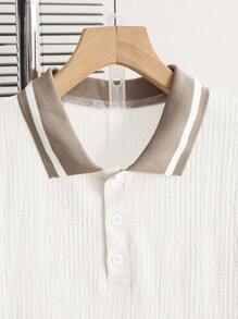 2 Pcs Set Of Casual Vintage Loose Fit Polo Shirt + Mid-Waist Relaxed Shorts For Teen Boys & Young Teen Boy, Suitable For Daily Wear - Multicolor - View 3