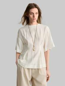 Ontre White Bohemian Style 3/4 Sleeve Cinched Waist Casual Everyday Shirt