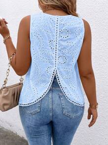 EMERY ROSE Plus Size Women Vacation Tie Dye Embroidered Sleeveless Casual Shirt - Baby Blue - View 1