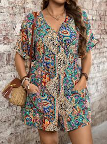 SHEIN LUNE Plus-Size Women Summer Paisley Print Holiday Jumpsuit For Women