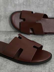SHUZIA 男士纹理拖鞋 - 高端感觉、防滑、舒适、情人节礼物夏季鞋 - 棕色 - 查看 5