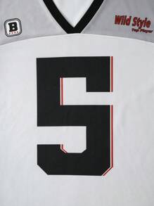 Men's Loose Fit Numeric Print Long Sleeve Pullover Sweatshirt - Apricot - View 4