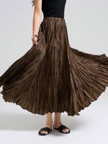 Ontre 2026春夏女士纯色半身裙，春夏时尚百搭，适合商务休闲、办公室穿着，低调复古风，都市通勤机场装扮，棕色半身裙，舒适百搭休闲时尚女裙