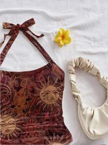 Soleia Sun God Design Casual Minimalist Plus Size Camisole And Tank Top, Suitable For Summer Suitable For Going Out - Multicolor - View 3