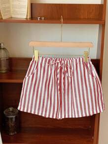 Comfortcana 大码条纹短裤，夏季时尚 - 紅白色 - 查看 3