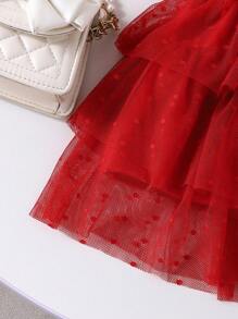 女婴夏季新款纯色短款吊带上衣 + 黑色圆点甜美蛋糕裙 - 紅色 - 查看 5