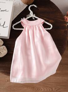 SHEIN Playful Pals Infant/Baby Girl Casual Cute Pink Organza Dress With Multiple Ribbon Bows