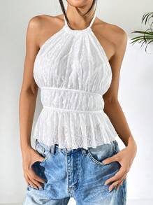 SHEIN EZwear 乡村音乐会白色蕾丝女士吊带背心，夏季时尚 - 白色 - 查看 6