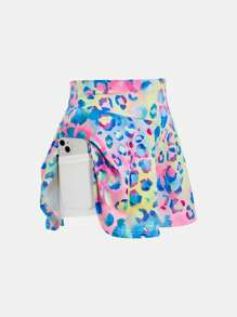 SHEIN Tween 女童高腰渐变色印花时尚半身裙、瑜伽跑步半身裙、丝滑柔软超柔软材质 - 彩色 - 查看 4