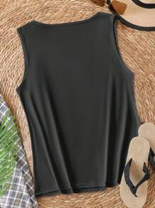 SHEIN LUNE Plus Size Women's Heart & Leopard Print Sleeveless Top - Dark Grey - View 2