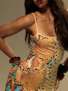 MUSERA Slinky Strappy Printed Y2k Maxi Dress For Summer Vacation Festival Outfit Ibiza Rave Summer Club Holiday Beach Night Out Wedding Guest, Elegant, Date Night - Multicolor - View 4