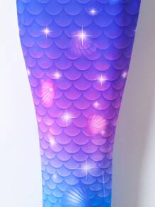 Conjunto de traje de baño con estampado aleatorio de escamas de pez para niñas jóvenes
