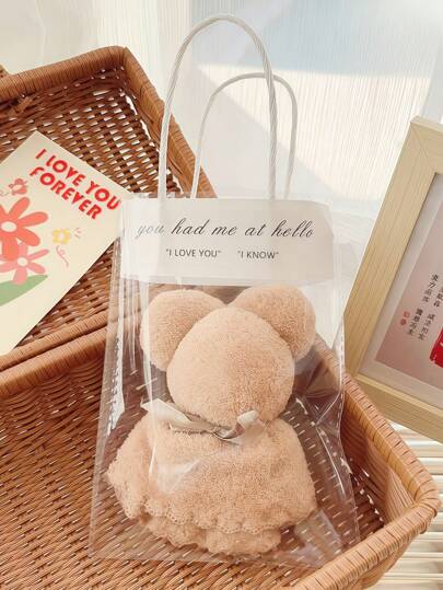 SHEIN 12 件套小熊浴巾礼品套装 6 条柔软珊瑚绒手巾 6 个礼品袋 奢华婚礼回礼 生日纪念品 派对礼物 新娘送礼会 周年纪念 圣诞礼物 棕色家居装饰 水疗套装 优质天鹅绒毛巾 独特的小熊设计 舒适吸水毛巾 节日礼物 乔迁礼物 伴娘礼物 情侣礼物 贴心礼物 精美包装