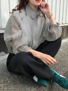 FRIFUL 女士休闲纯色抽绳下摆夹克，返校服 - 灰色 - 查看 3