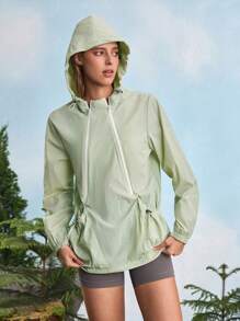 In My Nature 女士休闲抽绳连帽户外飞行员夹克女款徒步服装 - 綠色 - 查看 10