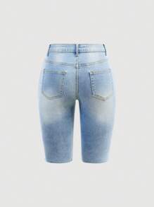 SHEIN Girlism Teen Girls Light Wash Ripped Denim Shorts: And Stylish Distressed Jean Shorts With Zipper Detail For Summer - Light Wash - View 6