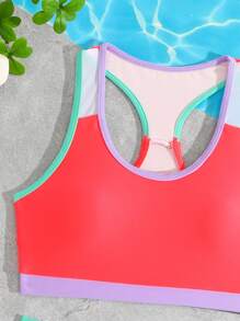 SHEIN Tween Girl Contrast Trim Bikini Set, For Vacation - Watermelon Pink - View 4