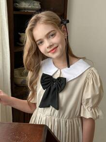 Collegestil süße Schleife Dekor plissiertes Mädchenkleid