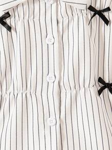 Girls 2025 Summer New Korean Style Girls Blue Striped Short-Sleeved Three-Dimensional Bow Fashionable French Shirt