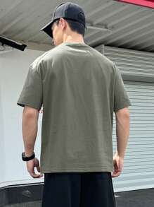 DAZY Men's Letter Print Short Sleeve Oversized T-Shirt For Summer,Fall Clothes - Green - View 3