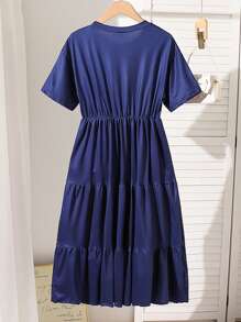 Tween Girls Navy Letter Print Dress