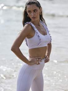 Aralina 休闲服荷叶边短款吊带高腰弹力运动健身两件套 - 淡紫色 - 查看 4