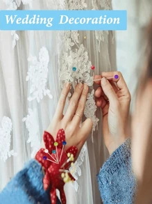 100 件/套彩色仿珍珠装饰塑料别针，用于制作情人节、情人节婚礼、生日工艺缝纫用品缝纫配件、DIY 工艺品、时装设计和绗缝 - 混合颜色、缝纫配件、绗缝针、工艺用品、多用途针、耐用储物盒