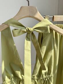 Lunelith SHEIN Lunessa Set de 2 piezas para mujer, top camisola desatada y espalda descubierta, y pantalones largos casuales para primavera/verano