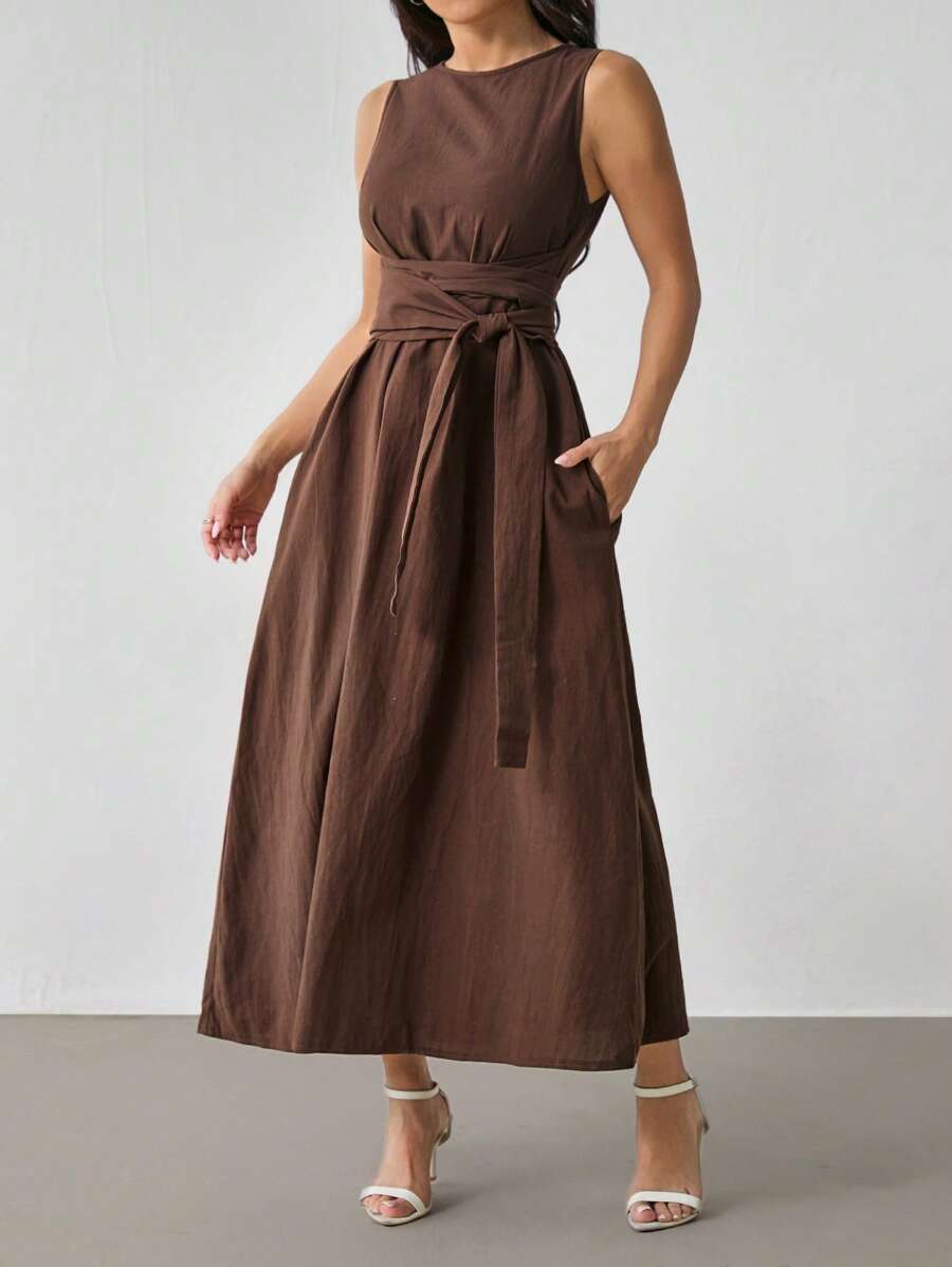 SHEIN PETITE Váy quấn không tay đơn giản màu trơn dành cho nữ, mặc thường ngày