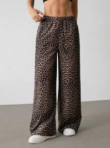 SHEIN PETITE Pantaloni larghi casual e dritti con stampa leopardata