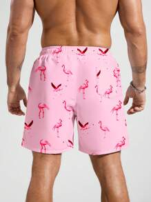 Surfspeed Men's Flamingo Print Drawstring Waist Beach Shorts (Print Style Random),Hawaiian