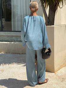 Livesso Women Two Pieces Outfits For Daily Wear Lounge Sets For Women - Blue - View 5