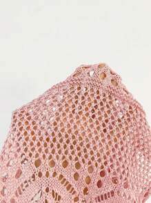 SHEIN Holidaya Plus Size Women Solid Color Crochet Tie Long Sleeve Maxi Sexy Cover Up Lightweight For Holiday, Beach, Swimsuit Cover-Ups, Sun Protection, Summer Fall Winter Cloth For Women