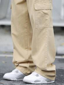 Manfinity Homme Men's Khaki Denim Avant-Garde Street Casual Long Jeans With Zipper Detail - Khaki - View 7