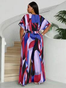 Maweii 大码女式花卉印花短袖长裙新年服装