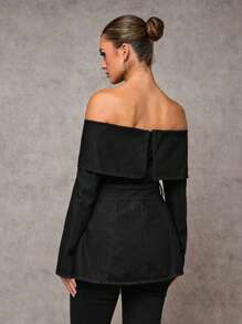 SHEIN BAE 女士休闲露肩牛仔外套 - 黑色 - 查看 2